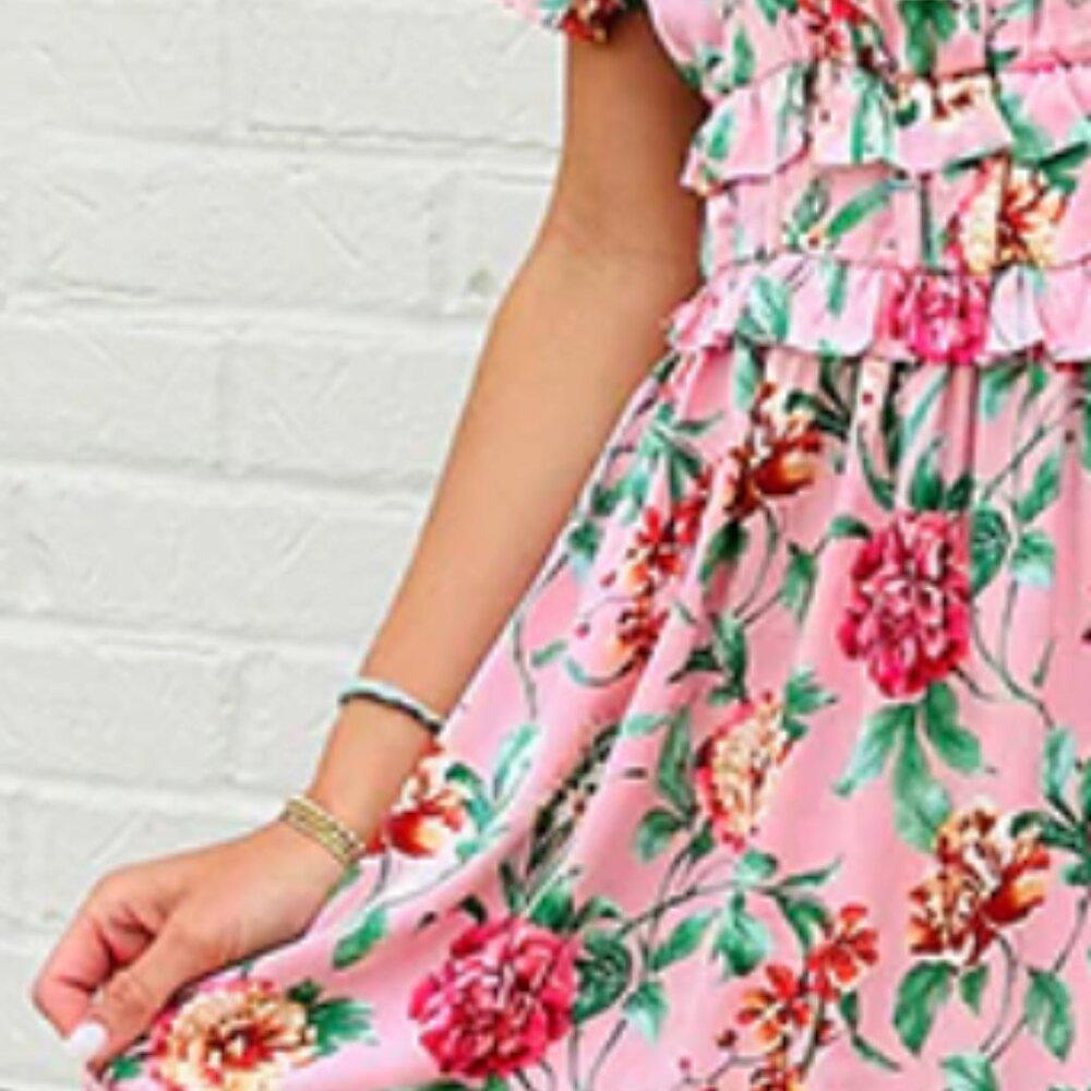 eesome Women's Out to Tea Midi Dress Pink Floral V Neck Size Large - Picture 6 of 9